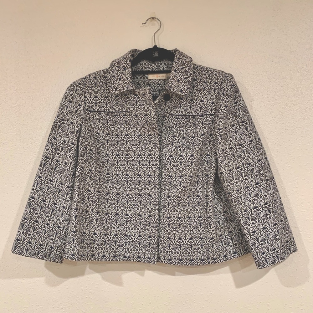 Tory Burch navy and white blazer